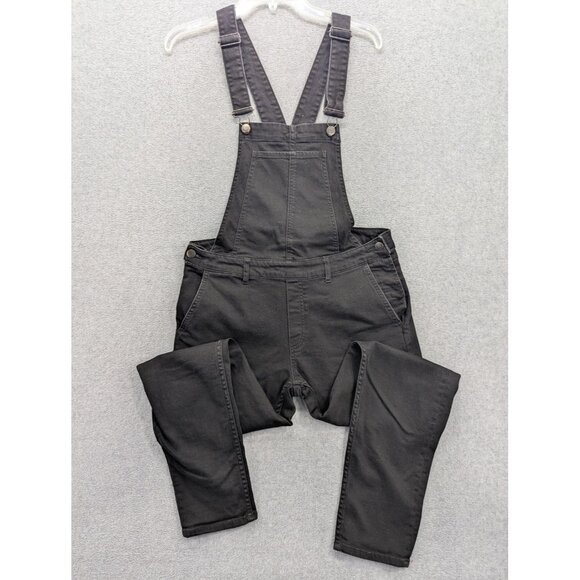 H&M Overalls Womens 10 Black Stretch Denim Bib Adjustable Straps Skinny Pockets - Picture 1 of 14